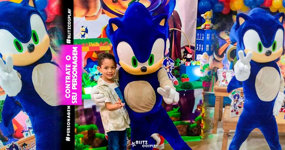 FANTASIA REALISTA PERSONAGEM VIVO - MASCOTE FESTA VENDA SONIC